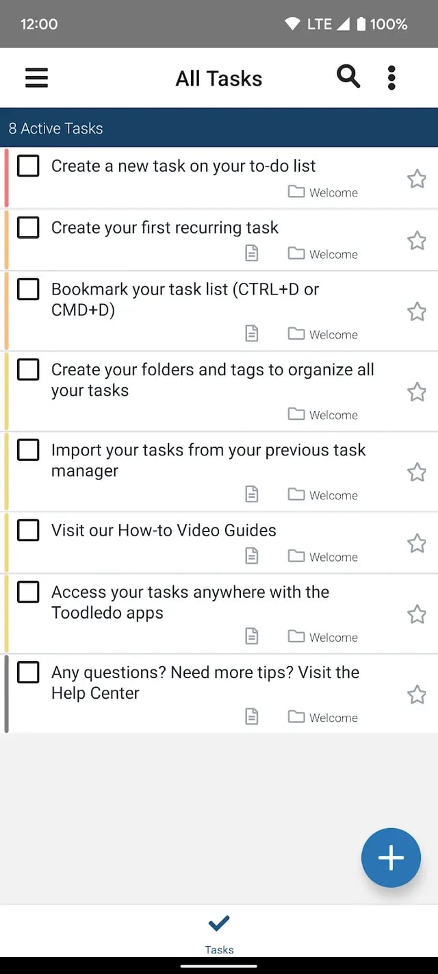 Shared task list on the Toodledo Android app