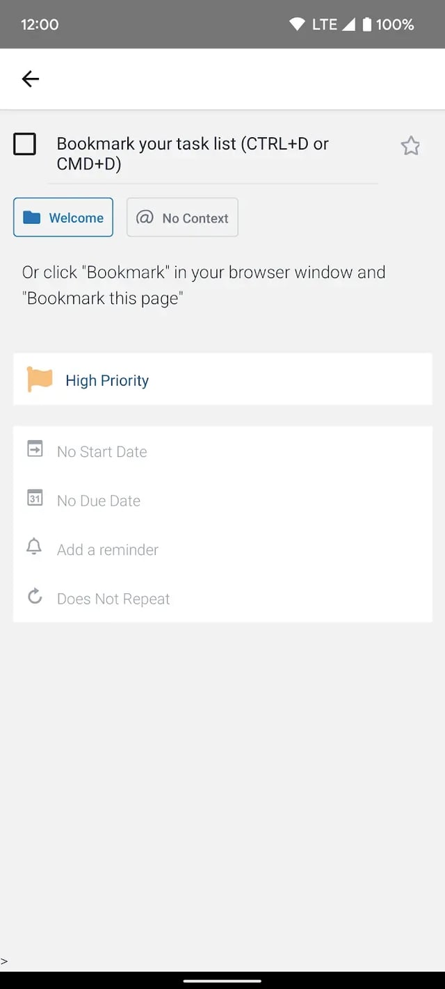 Task details with reminder, folder and context on the Toodledo Android app